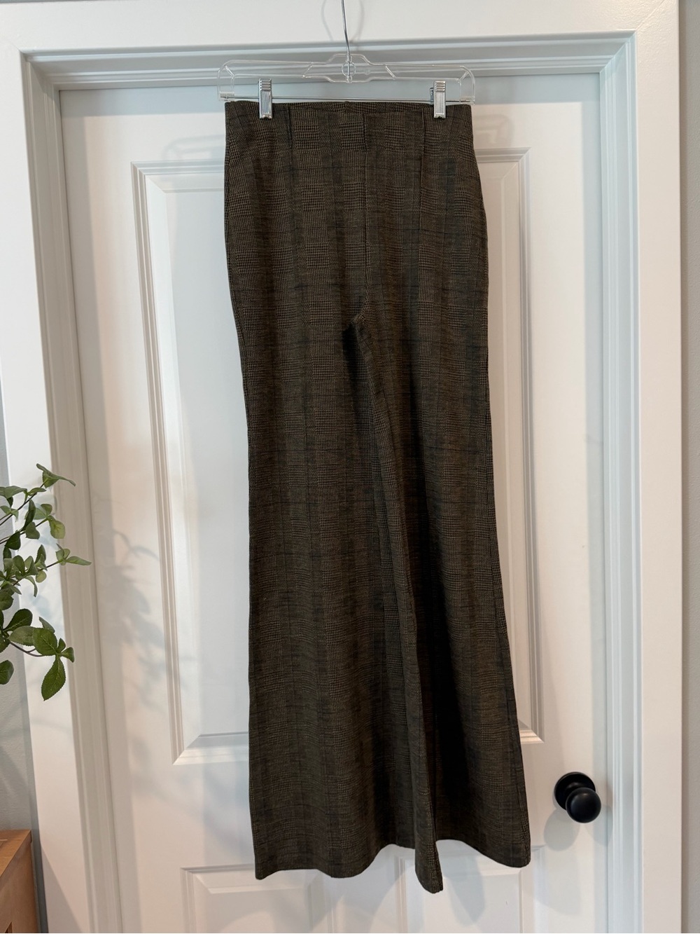 Free People Olive Brown Plaid Boot Cut Pants